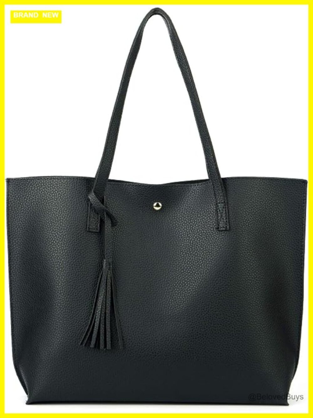 Faux Leather Tote Bag with Tassel Top Handle Satchel Handbag